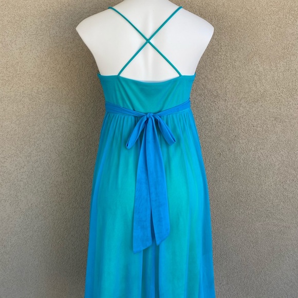 Jewel Accents Turquoise High/Low Halter Dress - Picture 5 of 7